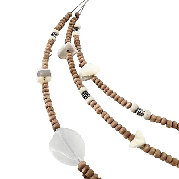 Vintage Mixed Media Layer Stack Wire Necklace Wood Shell Nuggets Quartz Beaded - Picture 5 of 6